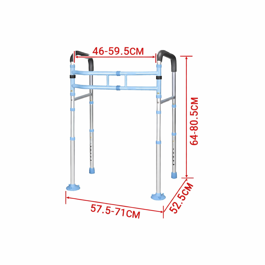 Adjustable 2-in-1 Folding Walker & Toilet Safety Handrail | Elderly Mobility Aid Aluminium Frame