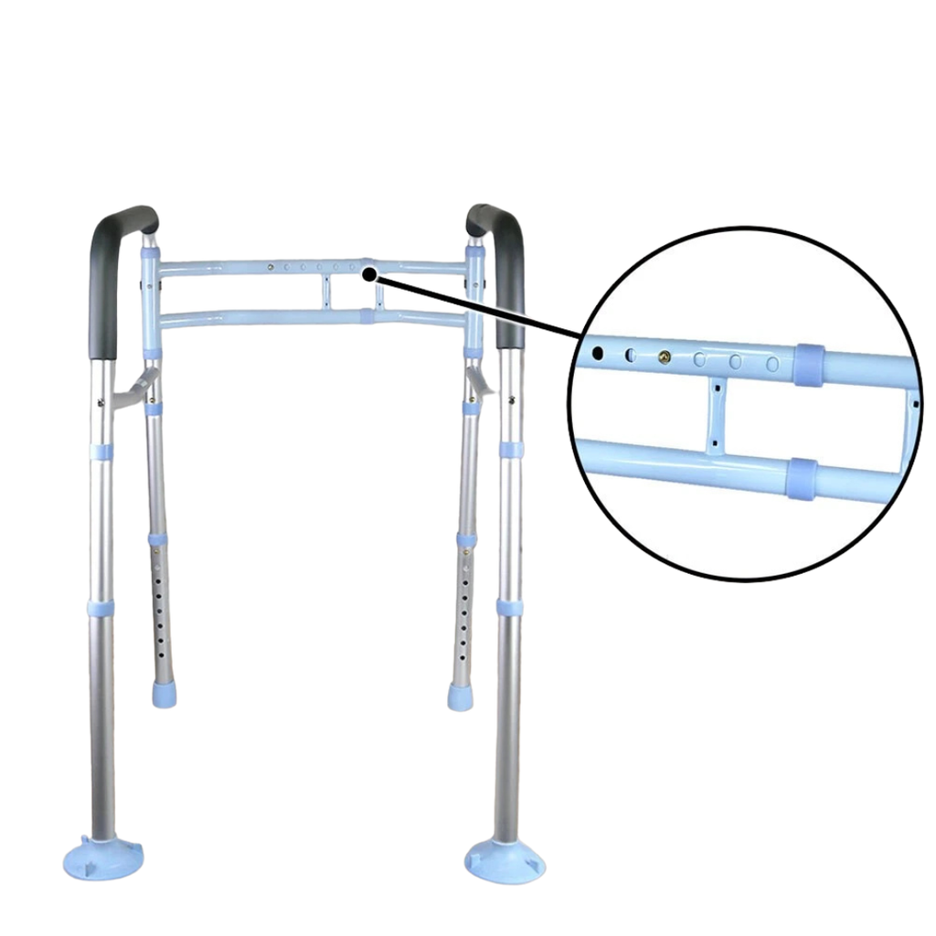 Adjustable 2-in-1 Folding Walker & Toilet Safety Handrail | Elderly Mobility Aid Aluminium Frame
