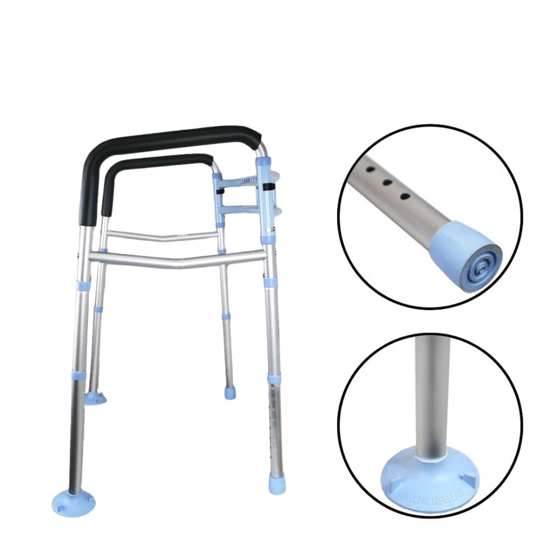 Adjustable 2-in-1 Folding Walker & Toilet Safety Handrail | Elderly Mobility Aid Aluminium Frame