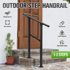 Outdoor Stair Handrail for 1–2 Steps Adjustable Metal Safety Railing Black