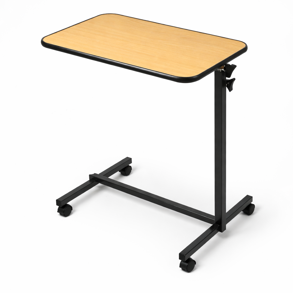 Adjustable Overbed Table with Wheels – Mobile Over-Bed Desk for Laptop, Meal & Study – Height Adjustable Medical Bedside Table