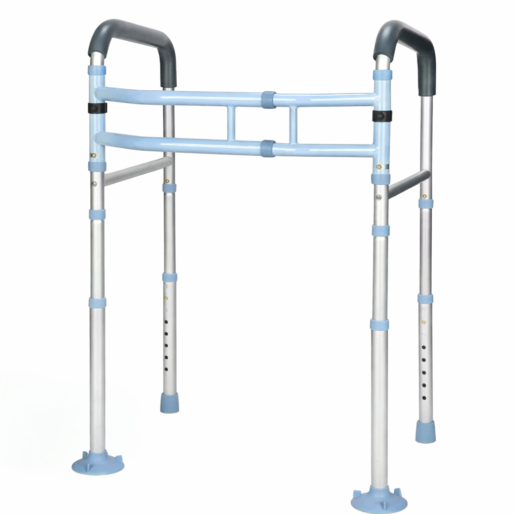 Adjustable 2-in-1 Folding Walker & Toilet Safety Handrail | Elderly Mobility Aid Aluminium Frame