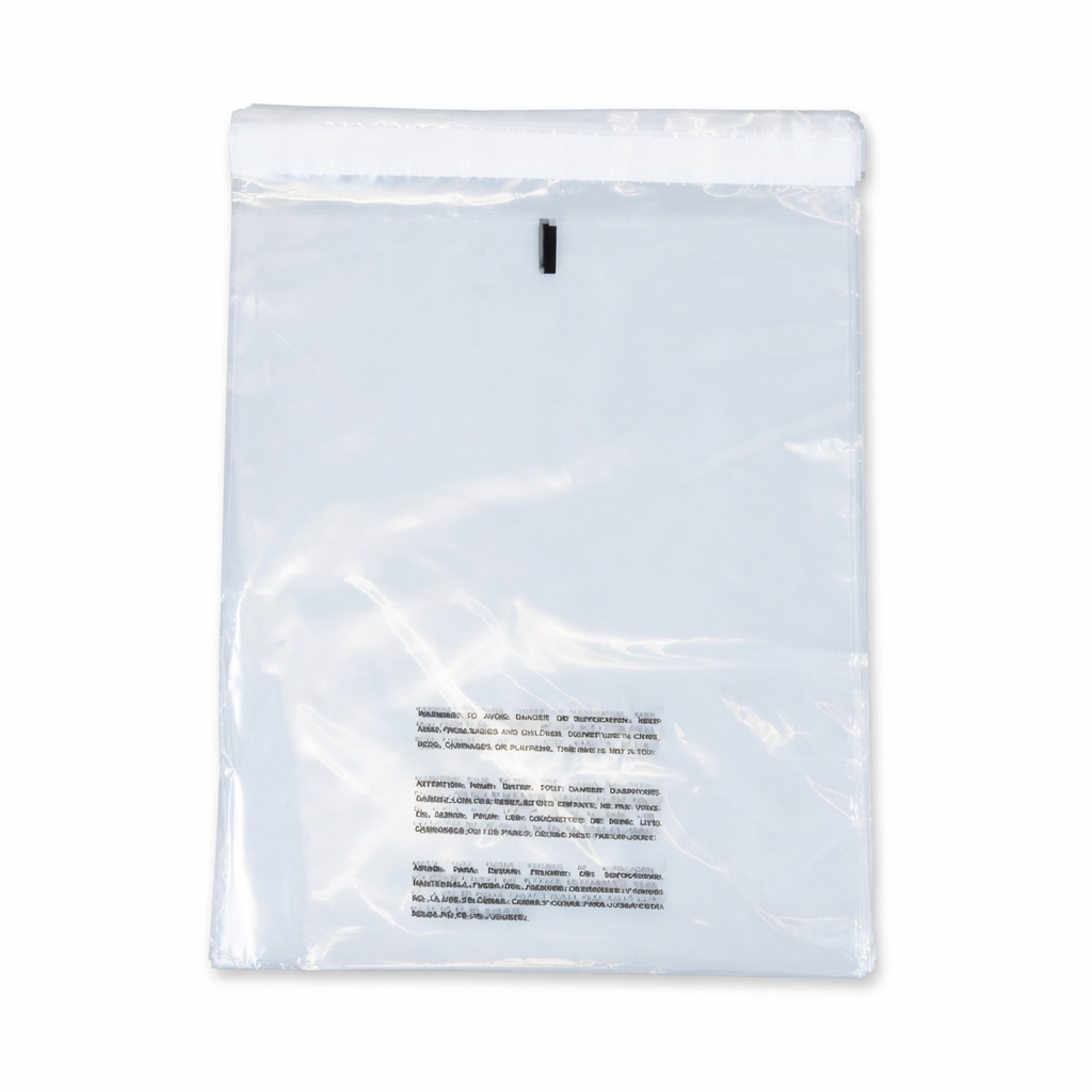 100pcs Self-Seal Clear Poly Bags 254x381mm | Resealable Plastic Packaging Bags with Suffocation Warning
