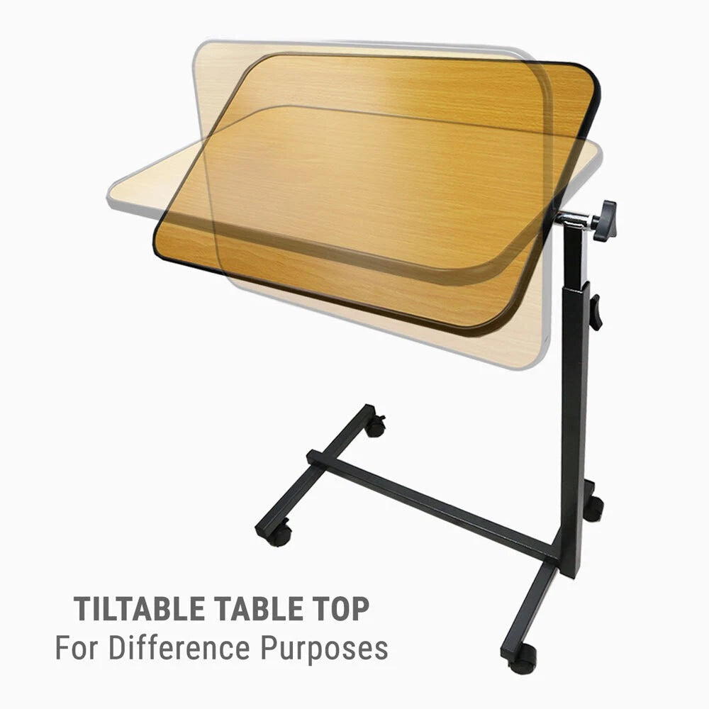 Adjustable Overbed Table with Wheels – Mobile Over-Bed Desk for Laptop, Meal & Study – Height Adjustable Medical Bedside Table