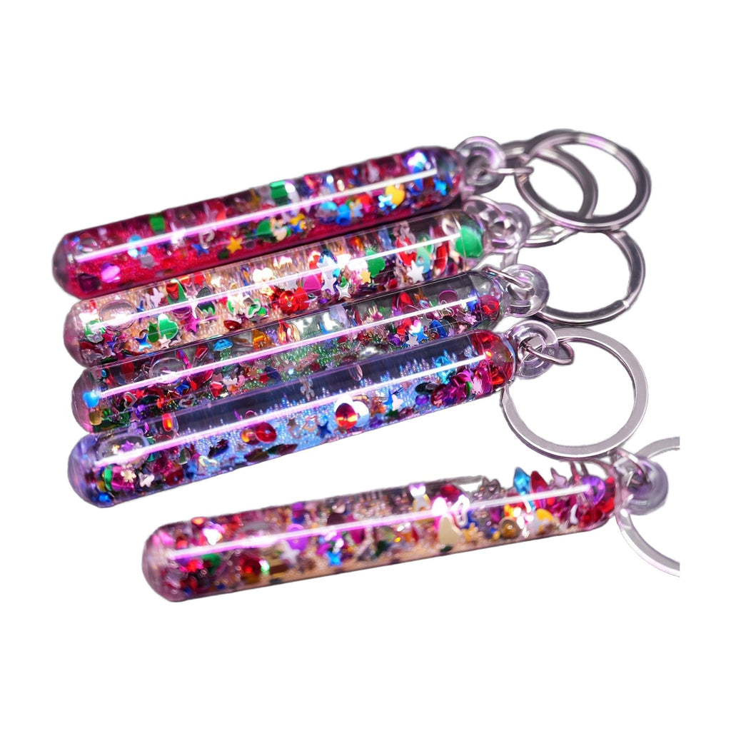 Glitter Wand Keyrings – Liquid Floating Sequin Bag Charms, Packs of 2 to 20