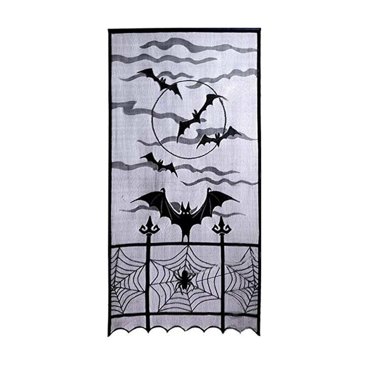 Halloween Curtains – Black Lace Bat & Spiderweb Window Decoration, 101 x 213cm