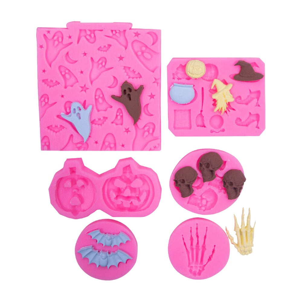 Halloween Silicone Moulds 6pc – Resin Casting Mould Set, Ghost Pumpkin Bat Skull
