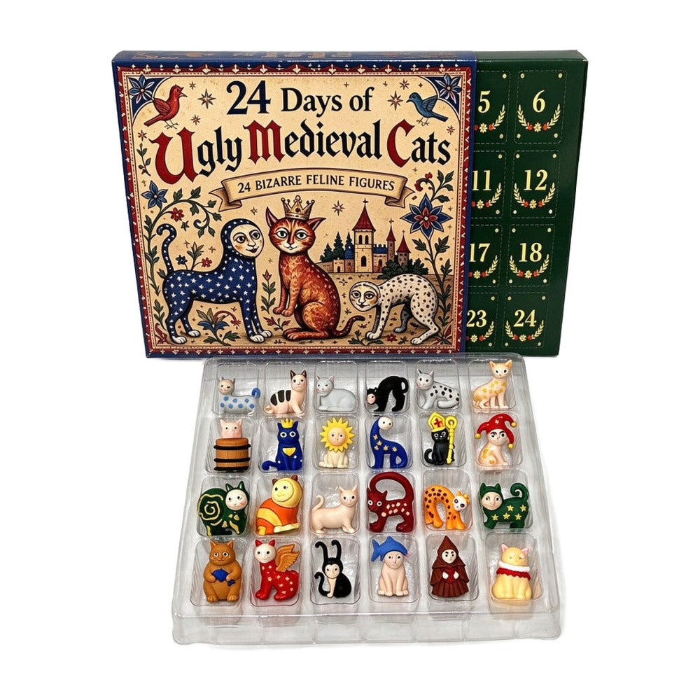 Medieval Cat Advent Calendar 2026 – 24 Quirky Cat Figurines, Christmas Gift for Cat Lovers