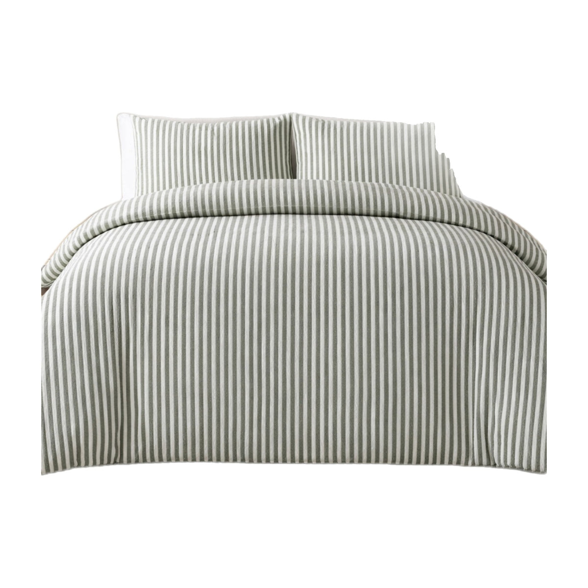 Sage Stripe Quilt Cover Set – Cotton Blend Doona Cover & Pillowcase, Single to Super King