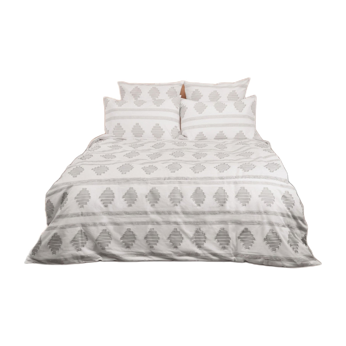 White Jacquard Quilt Cover Set – Grey Diamond Doona Cover & Pillowcases, Single to King