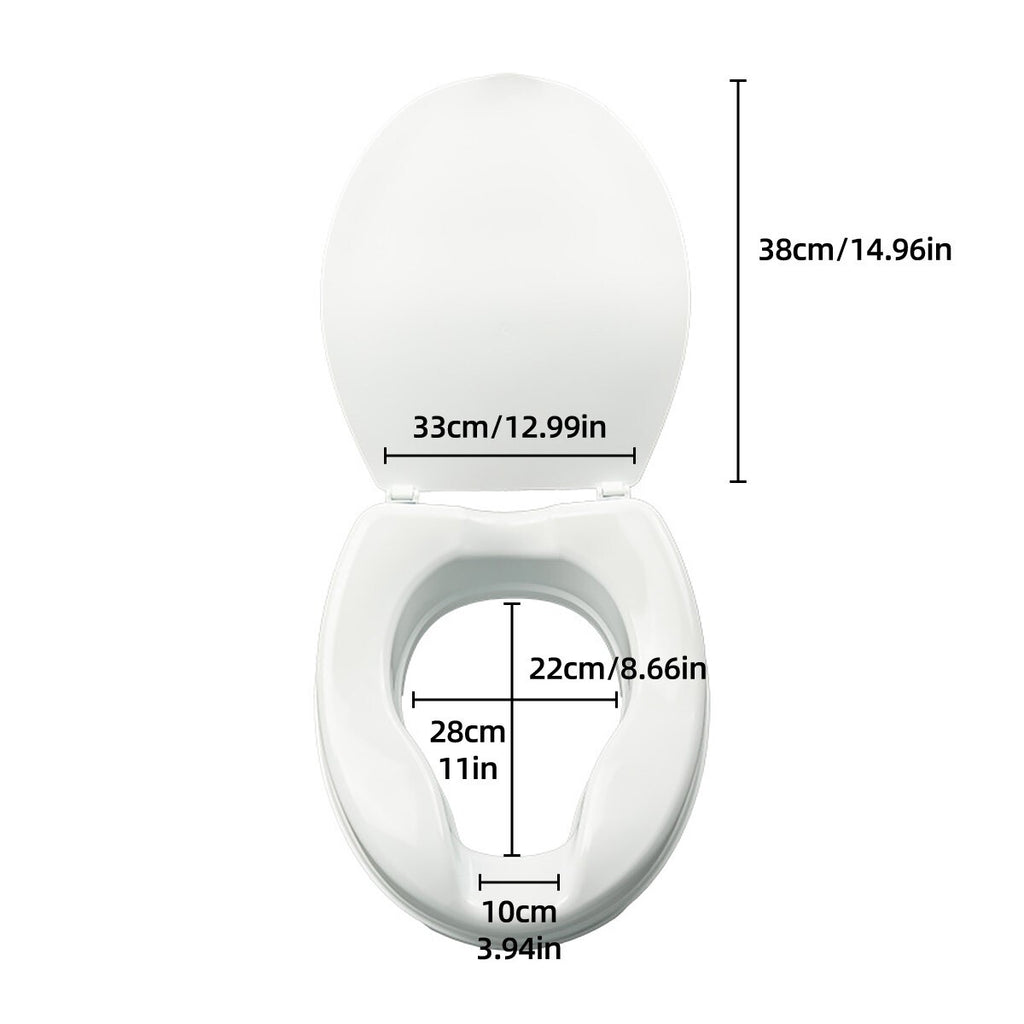 Elongated Raised Toilet Seat with Lid | Non-Slip Booster Seat for Elderly, Pregnant & Post-Surgery Recovery