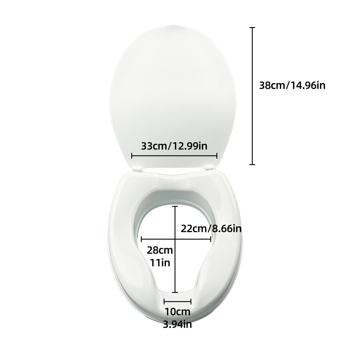 Elongated Raised Toilet Seat with Lid | Non-Slip Booster Seat for Elderly, Pregnant & Post-Surgery Recovery