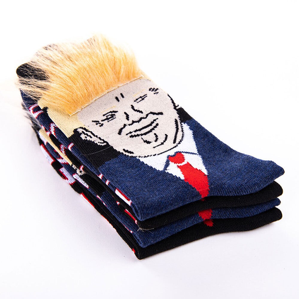 Trump 3D Hair Novelty Crew Socks – Funny Donald Trump Socks with Comb (1 or 2 Pair)