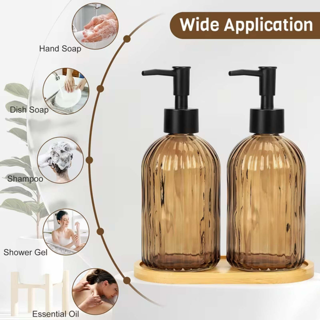 2PCS 400ml Clear Pump Bottles Refillable Soap Shampoo Conditioner Dispensers