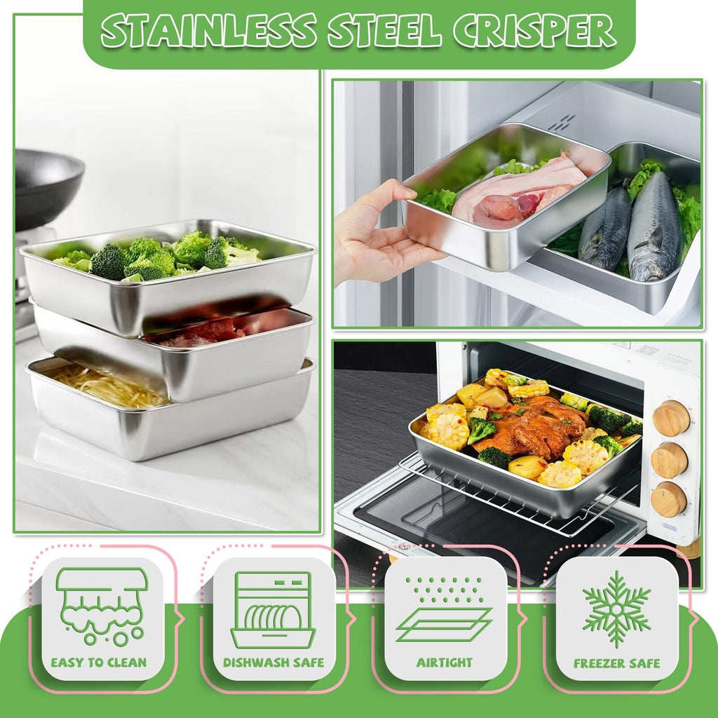 9PCS 2200ML Stainless Steel Food Storage Containers Airtight Lunch Boxes with Lids