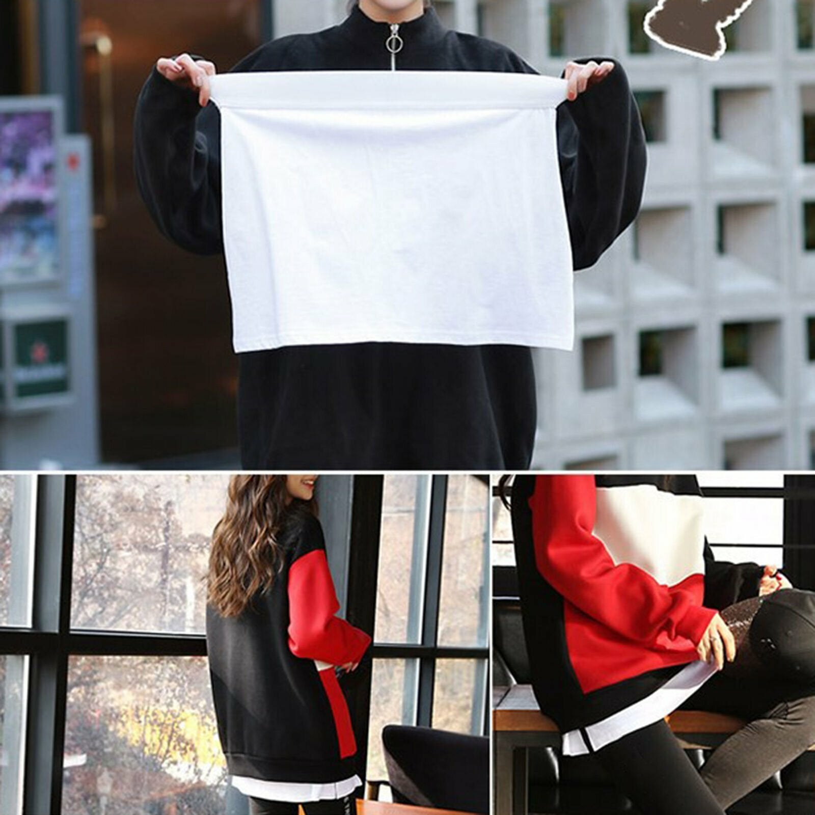 2pcs Adjustable Shirt Extender Skirt | Fake Layering Top Lower Sweep (Black & White)