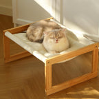 Raised Wooden Cat Bed with Hammock | Solid Pine Elevated Pet Sleeping Platform