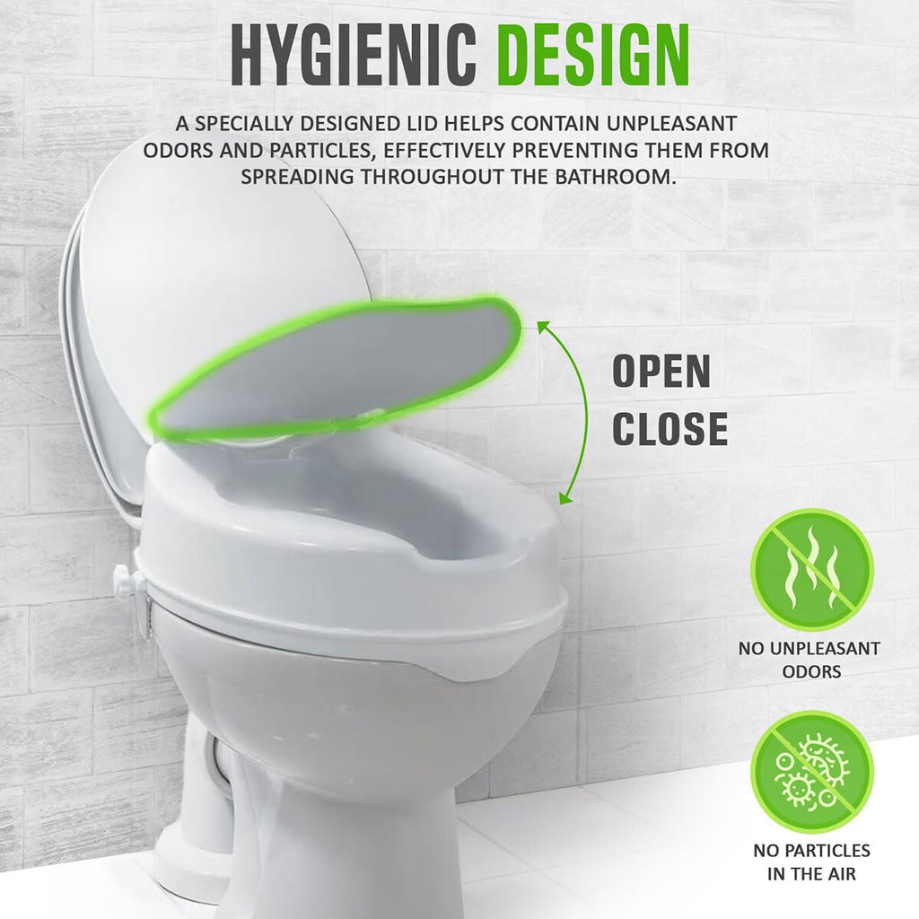 Elongated Raised Toilet Seat with Lid | Non-Slip Booster Seat for Elderly, Pregnant & Post-Surgery Recovery
