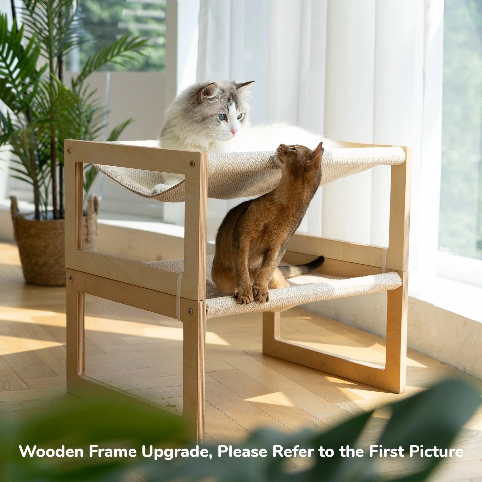 Raised Wooden Cat Bed with Hammock | Solid Pine Elevated Pet Sleeping Platform