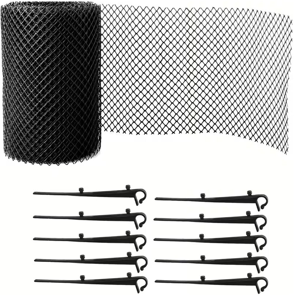 2PCS Leaf Protector Gutter Guard Mesh Set 600x16cm - Protective Net Guards with 60 Ground Spikes