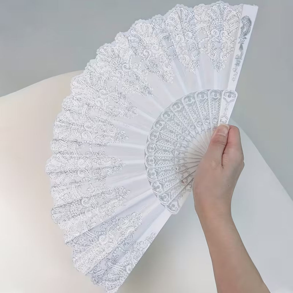 10pcs White Print Hand Held Fan Costume Accessory Decoration Wedding Party AUS