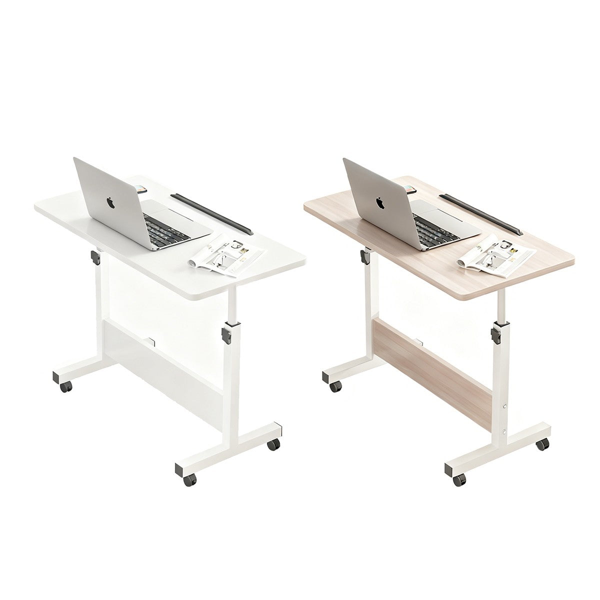 Adjustable Foldable Table with Wheels Mobile Laptop Desk Bedside Rolling Table Space Saving