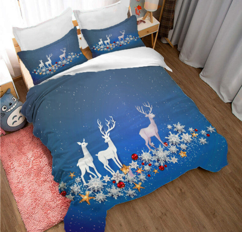 Blue reindeer quilt cover