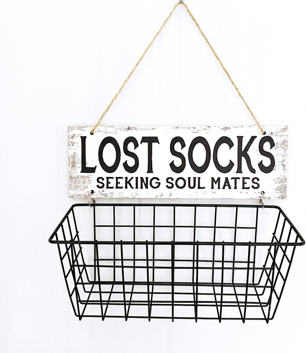 Lost Socks Laundry Basket Sign – Wall Mounted Laundry Room Sock Organizer