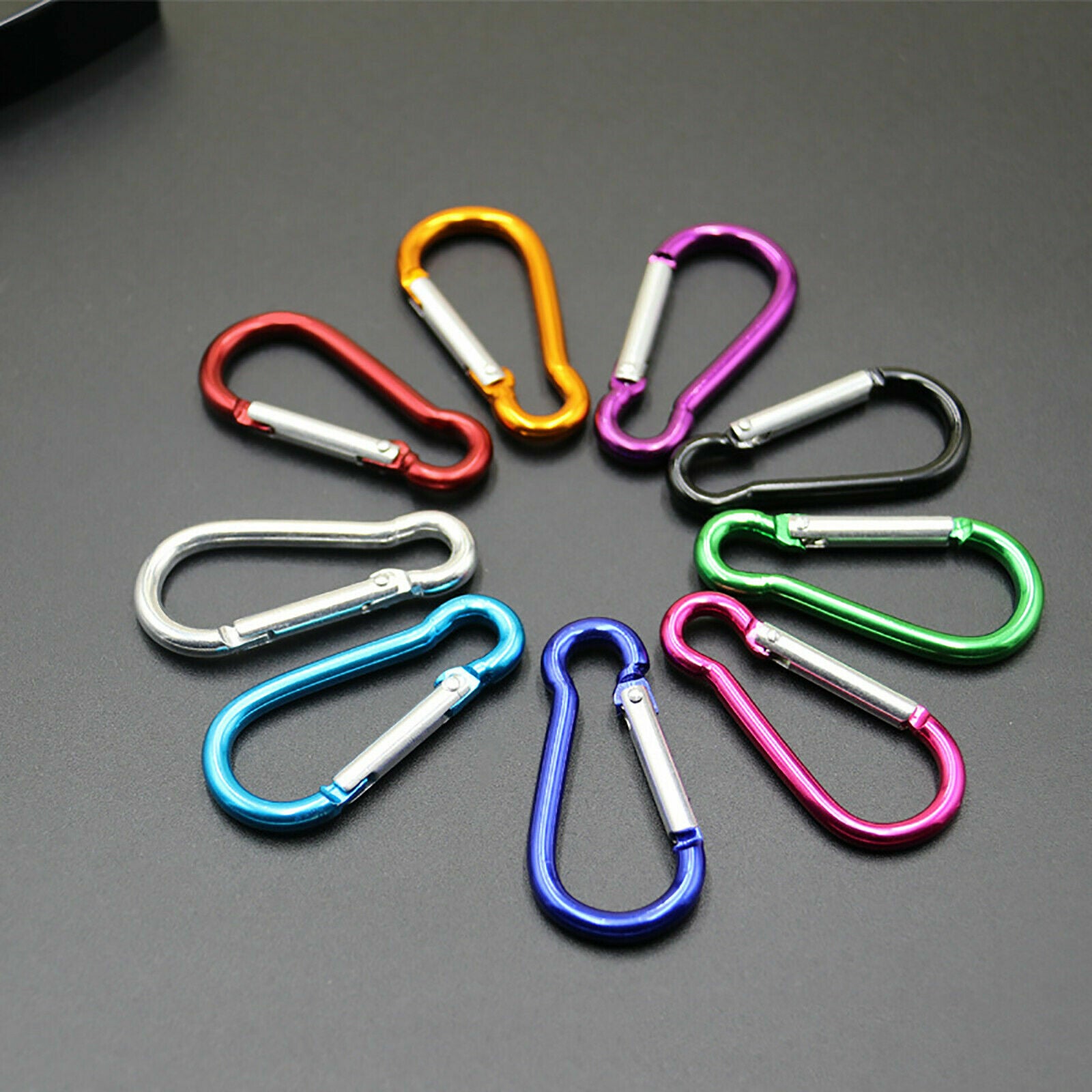 100PCS Aluminum Carabiner Clip D-Ring Snap Hook Keychain Camping Hiking Clips