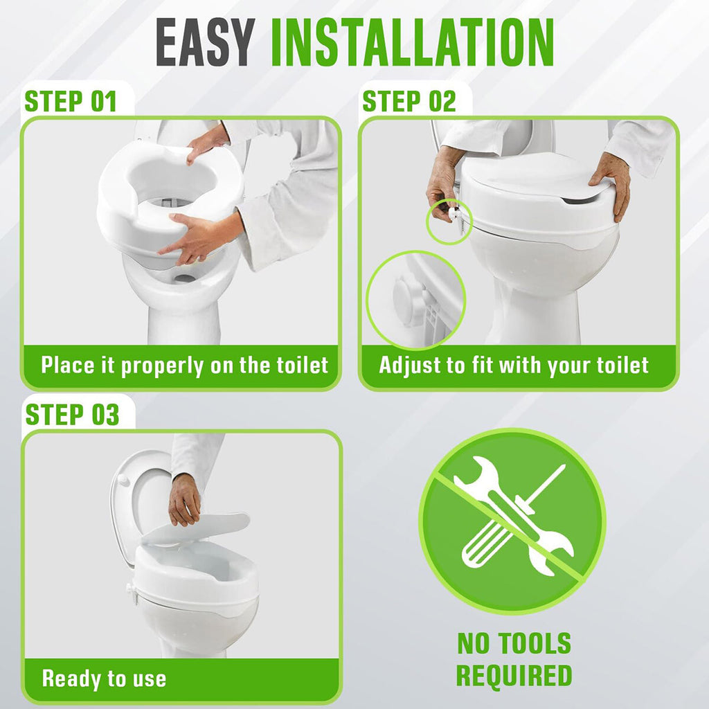 Elongated Raised Toilet Seat with Lid | Non-Slip Booster Seat for Elderly, Pregnant & Post-Surgery Recovery