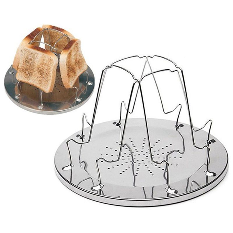 Folding toast rack set up over a gas stove