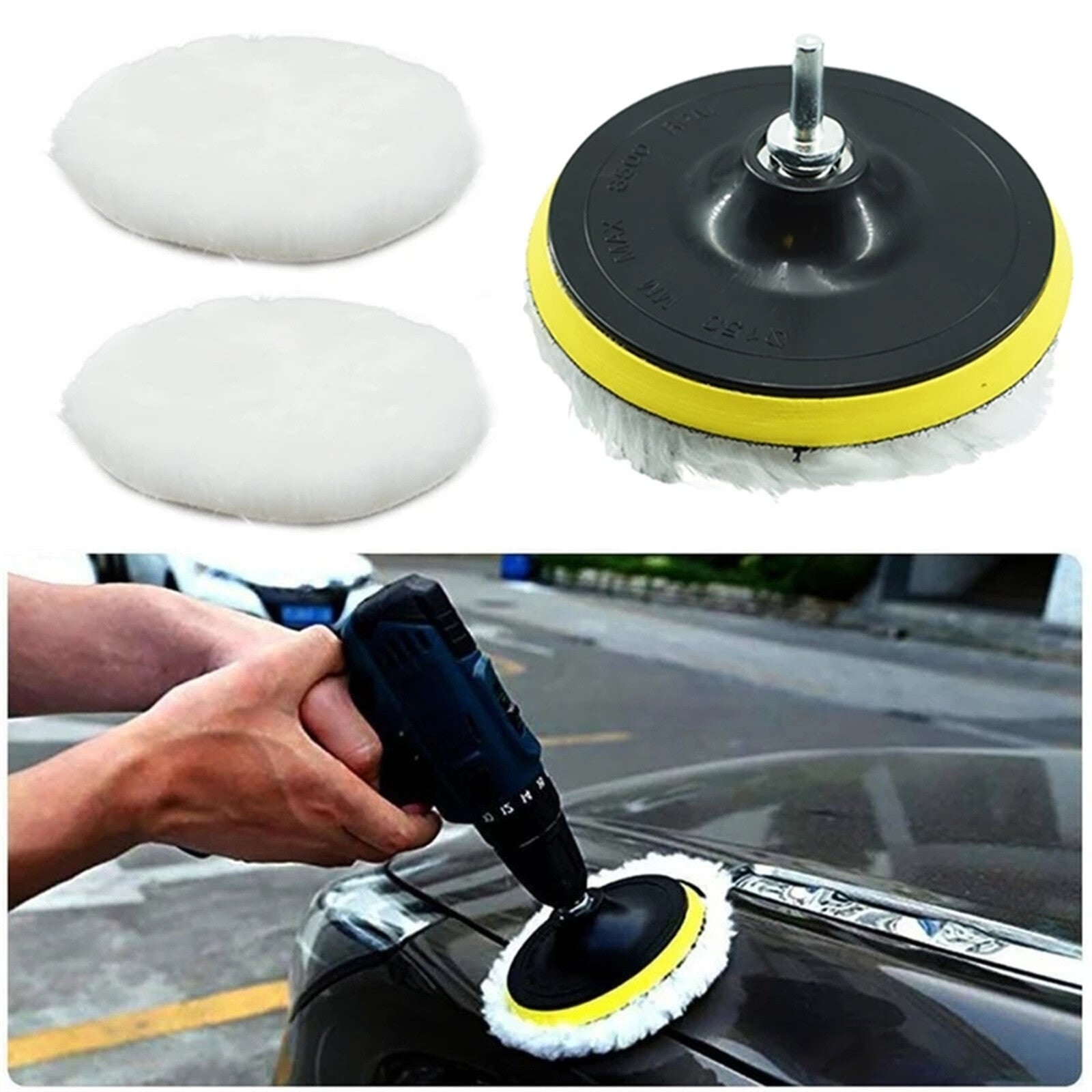 4PCS 5 Inch Wool Polishing Pads - Sheepskin Buffing Pads with Hook and Loop Back