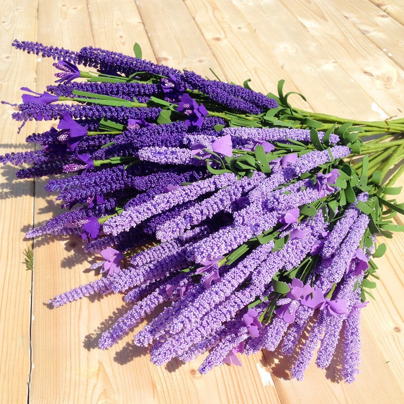 10PCS 12 Head Artificial Lavender Bouquet - Purple Fake Flowers for Wedding and Home Decor