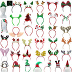 Christmas headbands range: reindeer antlers, Santa hats, elf hats and novelty boppers on a white background