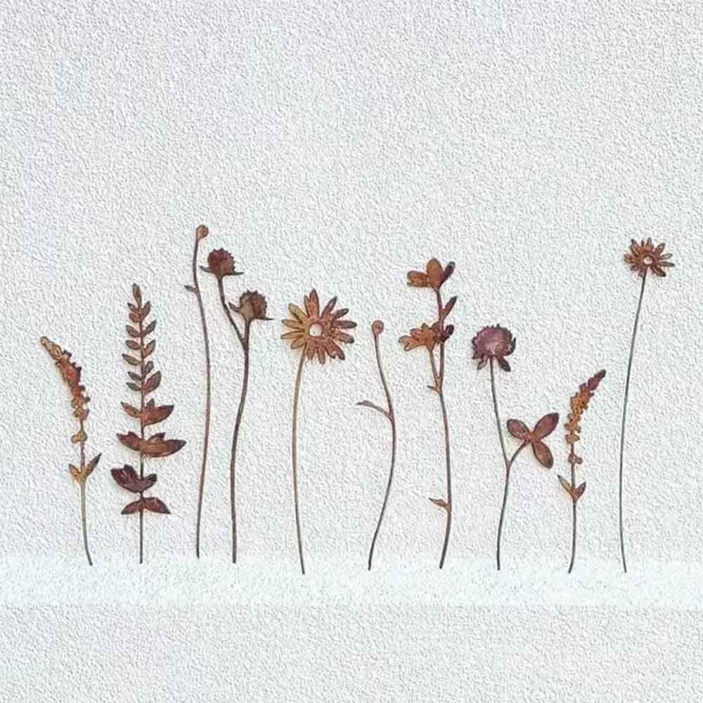 10PCS Metal Wildflower Art Silhouette Garden Stakes - Rustic Flower Garden Decor