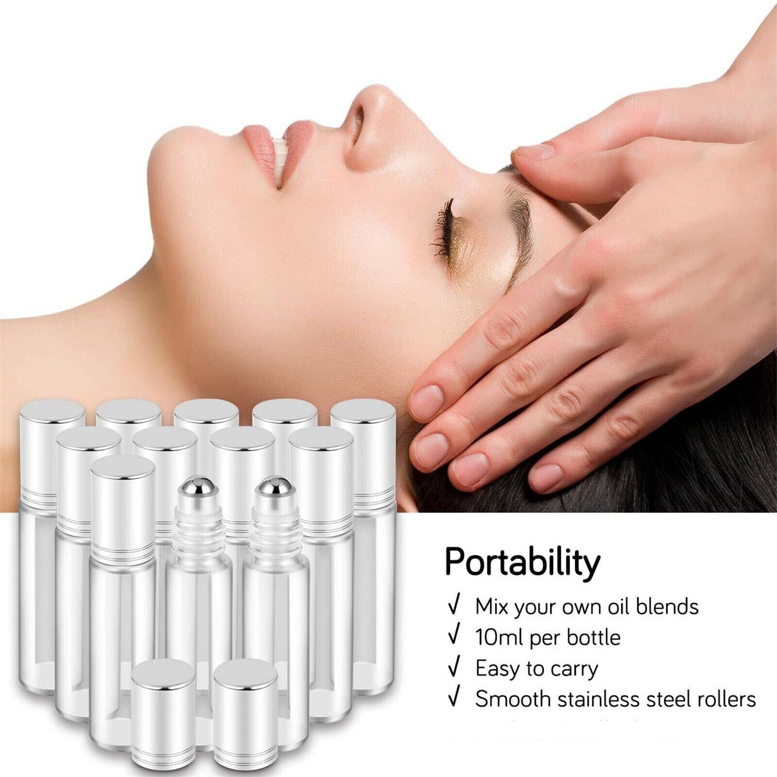 12PCS 10ml Clear Glass Roll On Bottles Set - Essential Oil Roller Bottles with Brush Funnel and Labels