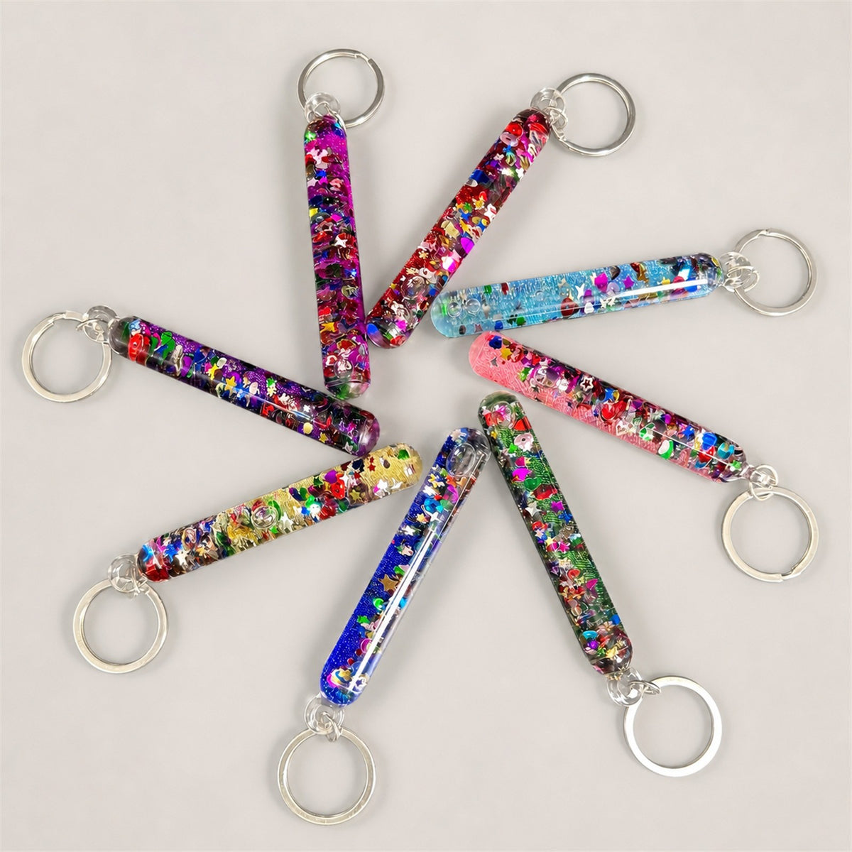 2-20PCS Glitter Liquid Wand Keyrings Colourful Floating Sequin Keychain Bag Charm