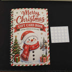 Snowman Christmas gift card book cover on dark table with adhesive dots