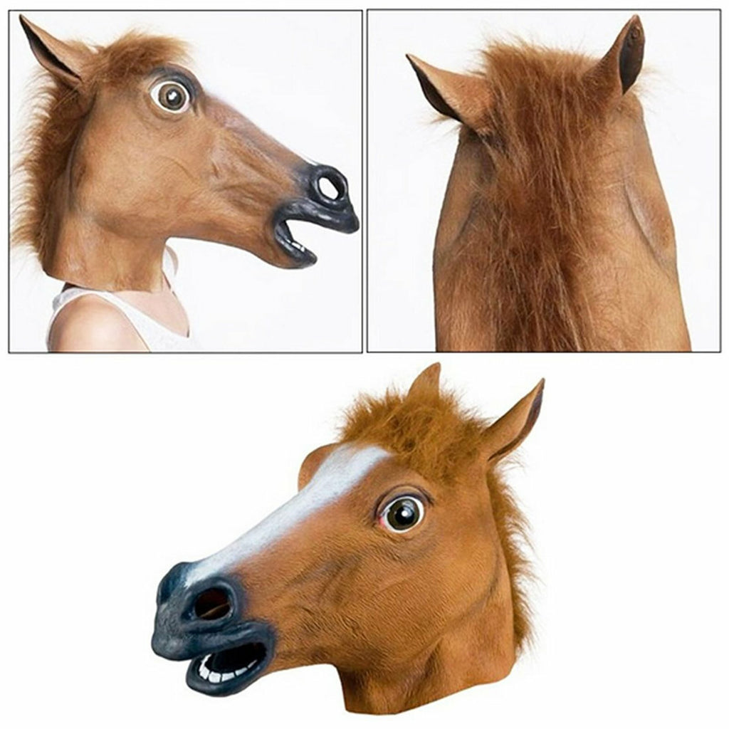 Female Horse Head Mask Latex Full Face Costume Mask - Animal Cosplay Party Halloween Prop