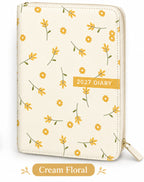 Cream floral 2027 A5 diary with zip closure on a white background