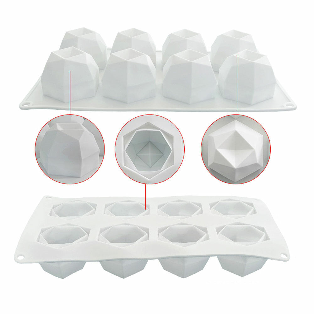 8 Cavity 3D Polygon Silicone Mold | Geometric Candle, Chocolate & Dessert Mould