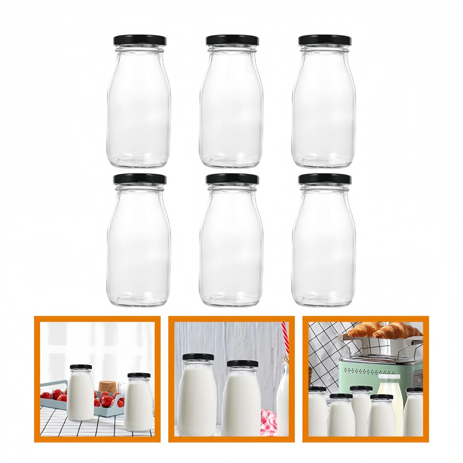 16pcs 300ml Glass Milk Bottles with Screw Lid | Reusable Juice & Beverage Containers