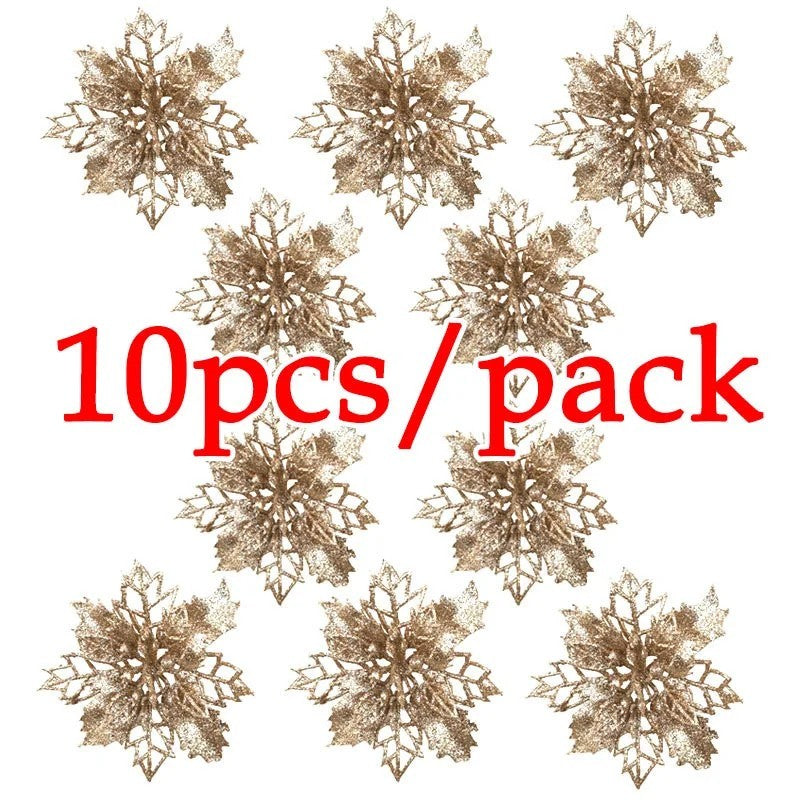 10pcs Christmas Poinsettia Glitter Flowers – Xmas Tree Hanging Decorations