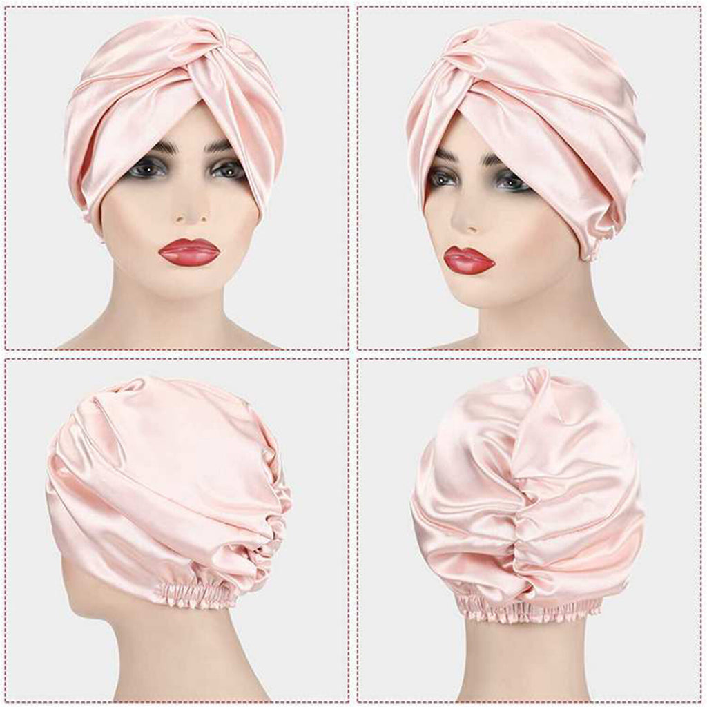 2pcs Adjustable Silk Sleep Caps for Women | Double Layer Knotted Satin Turban Bonnet