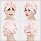 2pcs Adjustable Silk Sleep Caps for Women | Double Layer Knotted Satin Turban Bonnet