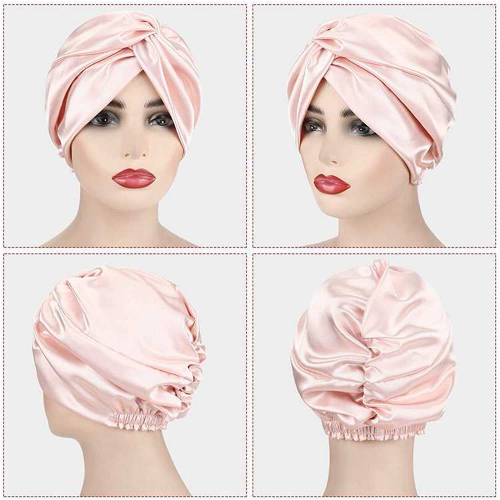 2pcs Adjustable Silk Sleep Caps for Women | Double Layer Knotted Satin Turban Bonnet