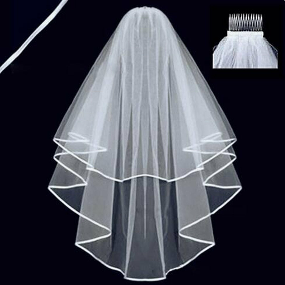 Plain cream bridal veil with satin edge