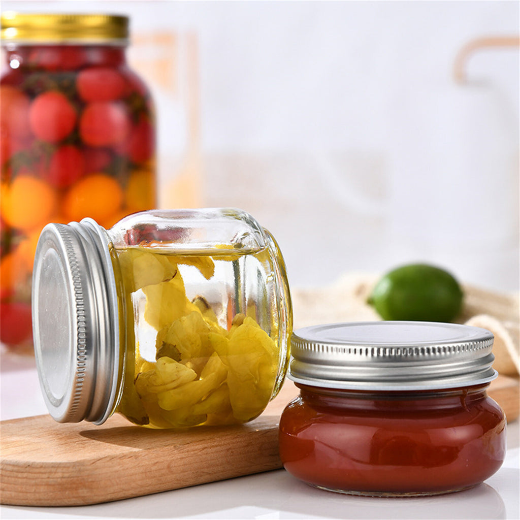 6PCS 250ml Glass Jars with Lids and 4 Stainless Steel Spoons - Small Food Storage Jars