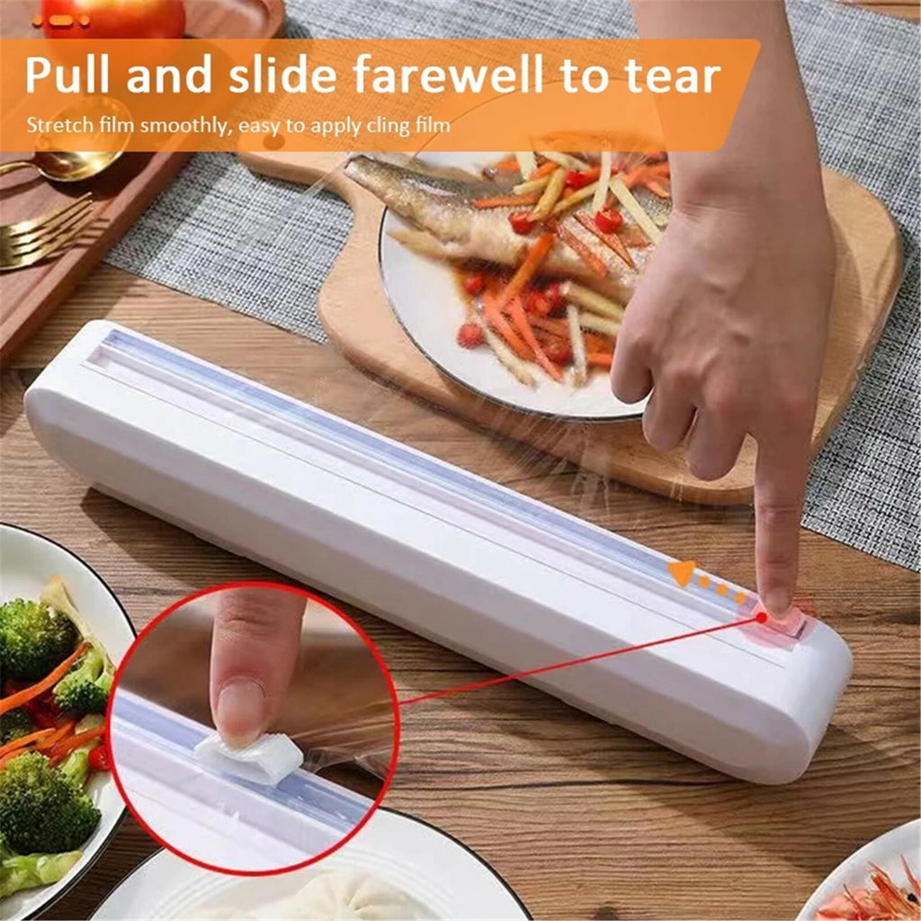 Bamboo Food Wrap Dispenser with Cutter | 3 Slot Cling Film & Foil Storage Organizer