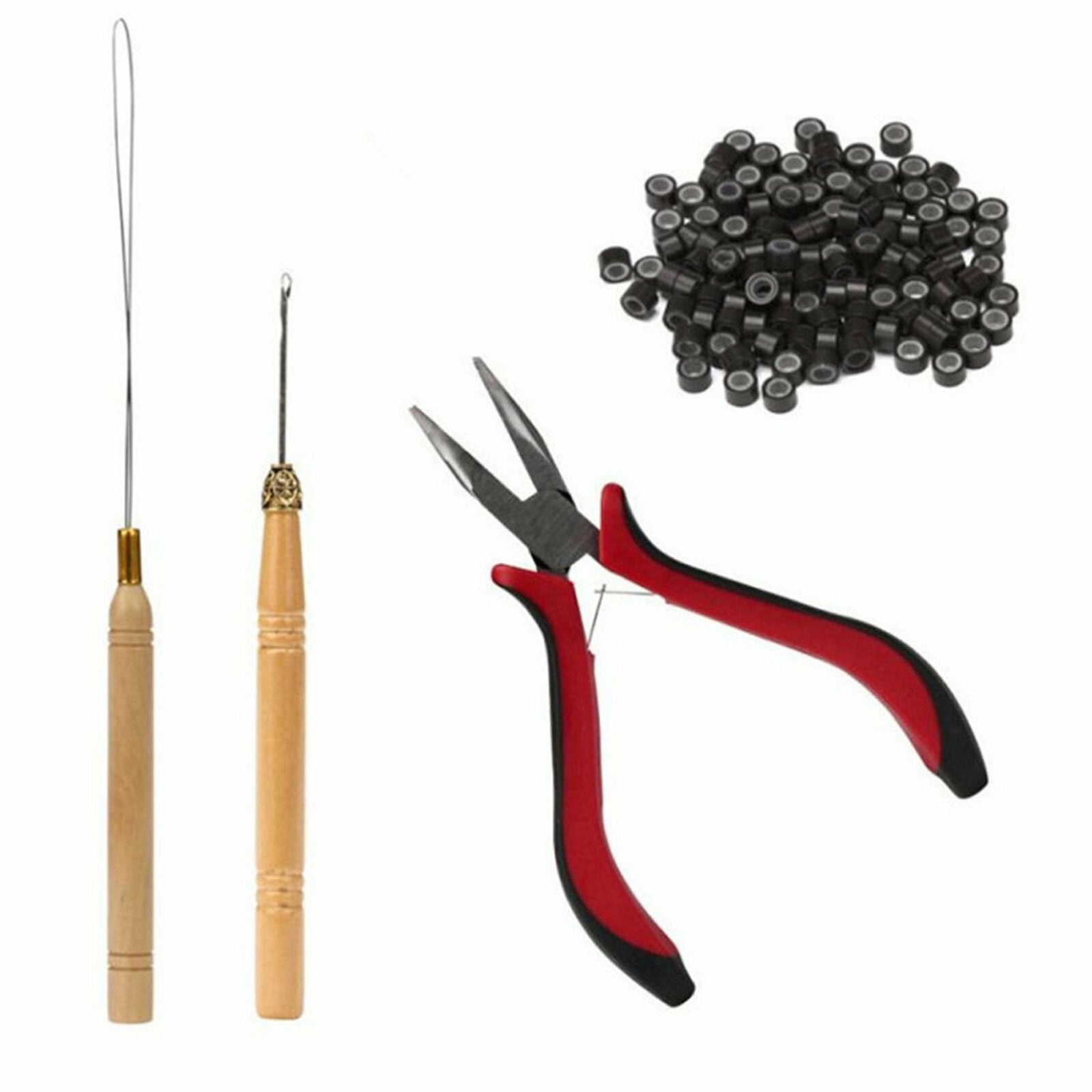 Hair Extension Tool Kit Pliers Threader Hook Silicone Beads Rings Set (500pcs)